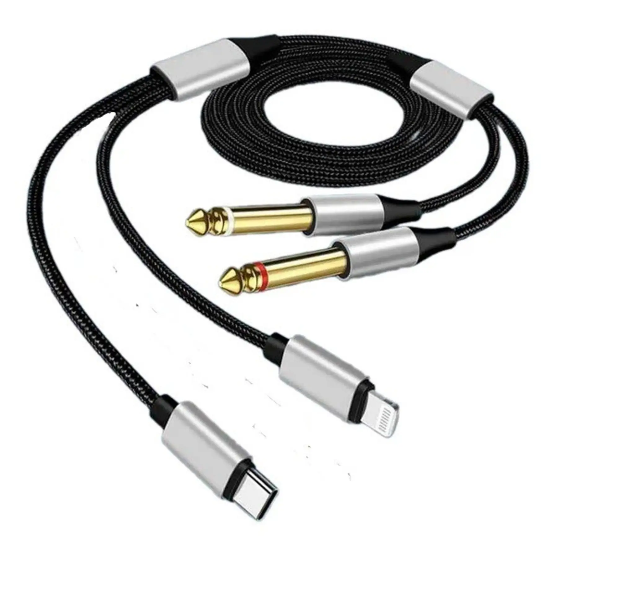Кабель аудио Aux Jack 6.3mm x2 - Type-C, Lightning 1,5m (1 / 1)