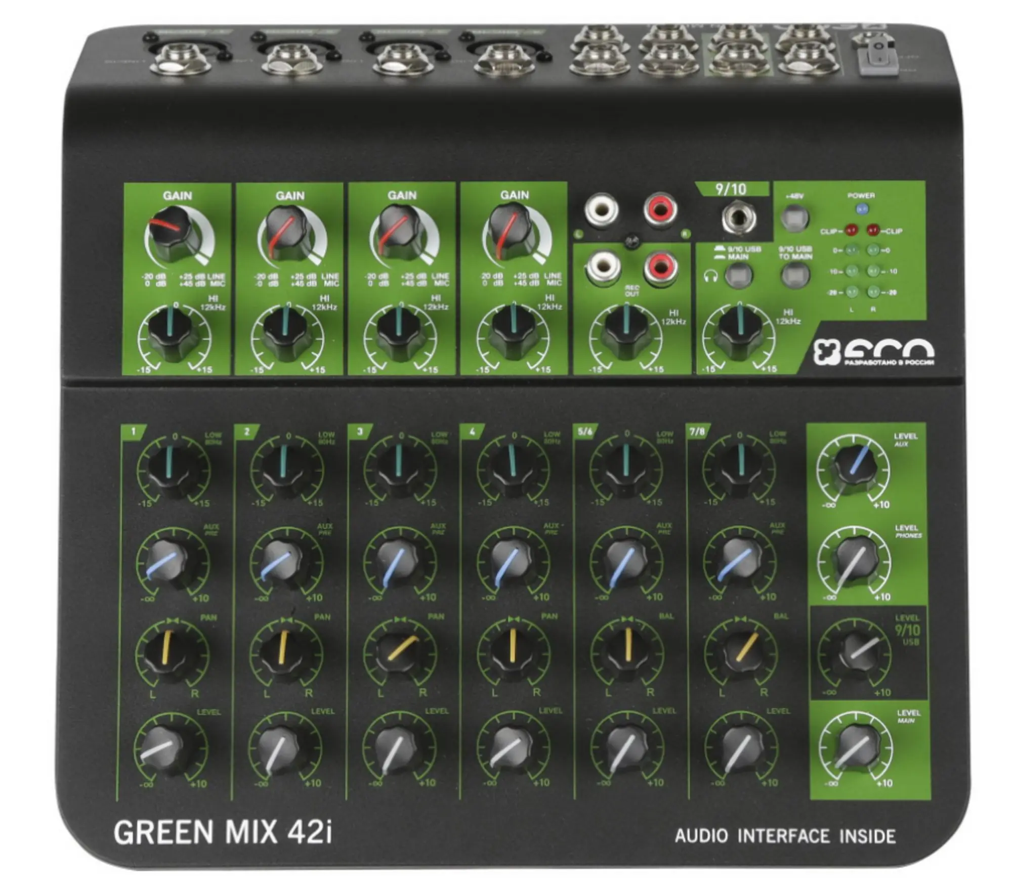 Компактный микшерный пульт со встроенным аудиоинтерфейсом GREEN MIX 42i (1 / 3)