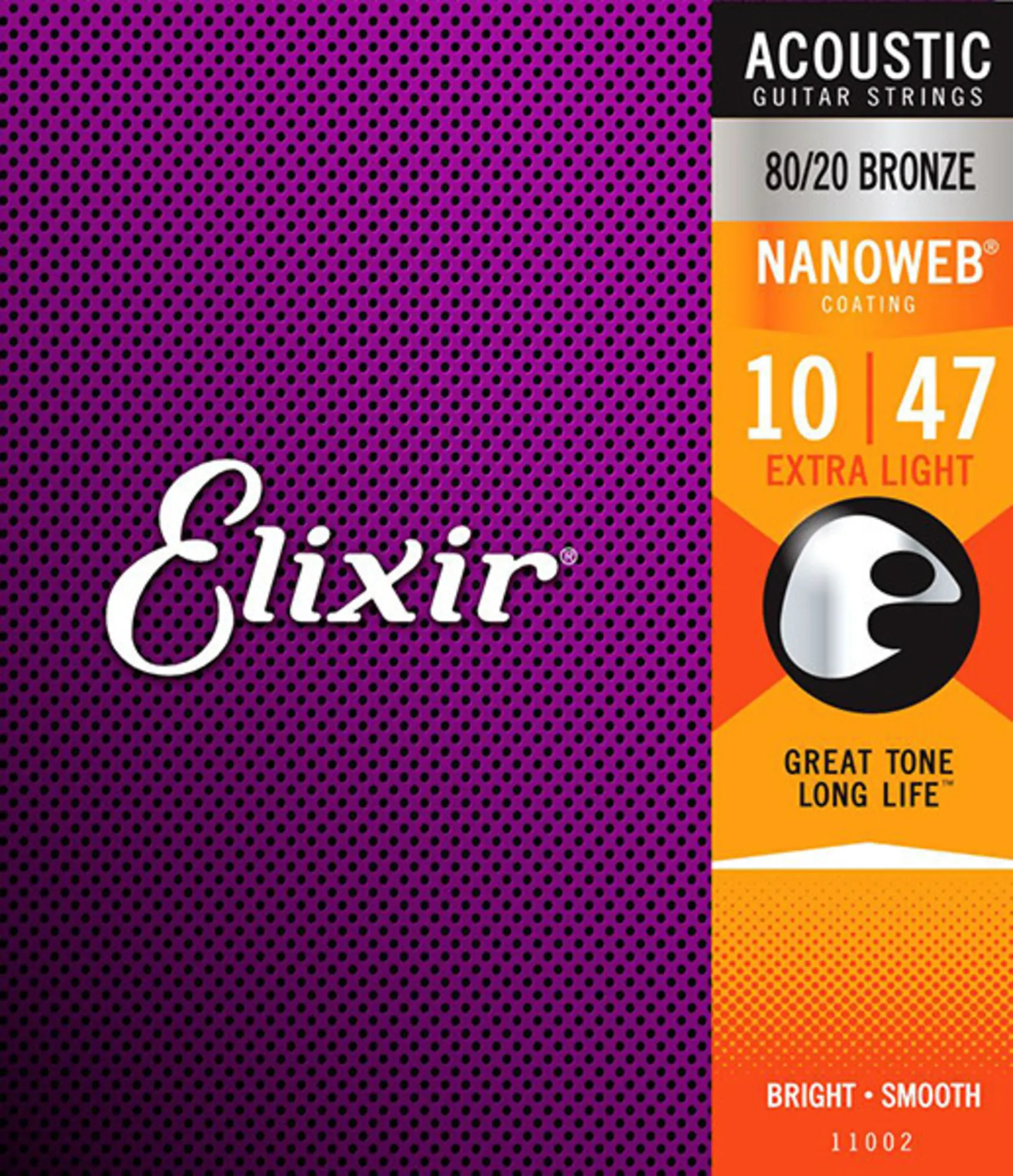 Комплект струн для акустической гитары, Extra Light, бронза 80/20, 10-47, NANOWEB, Elixir 11002 (1 / 1)