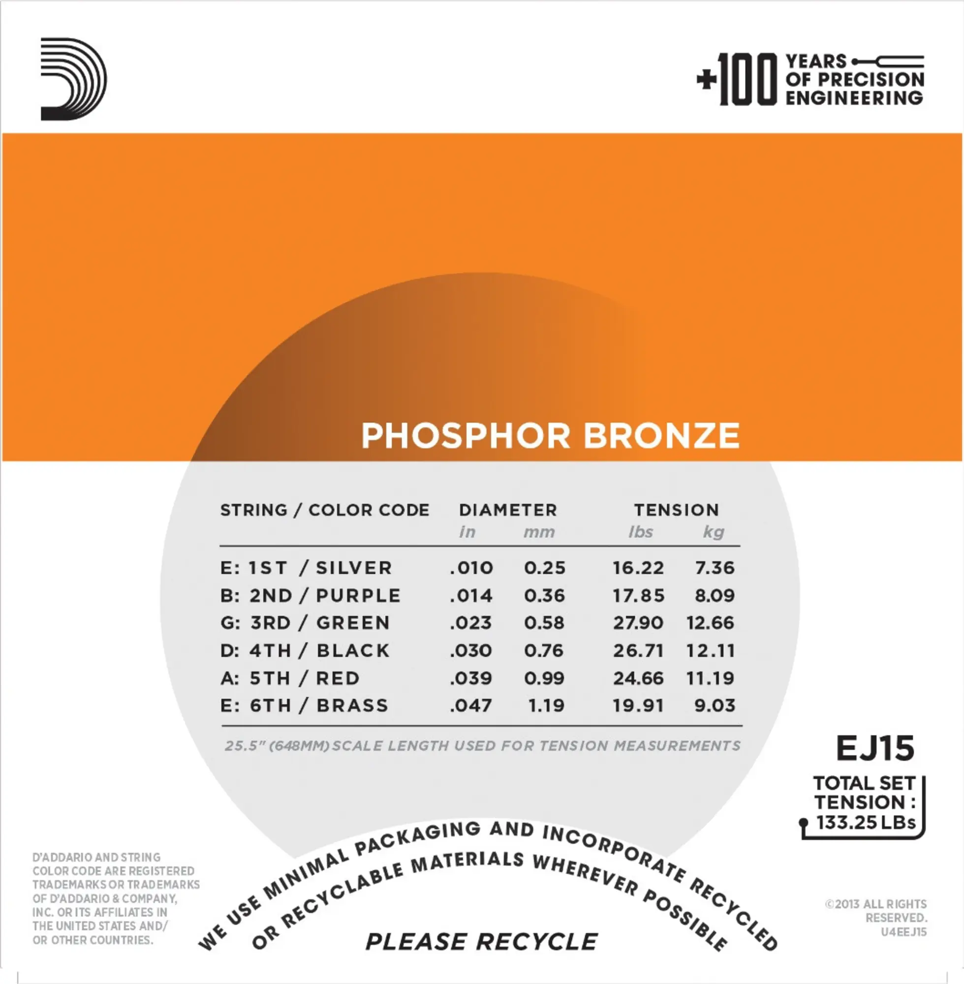 Струны для акустической гитары, фосфорная бронза, 10-47, D`Addario EJ15 (2 / 2)