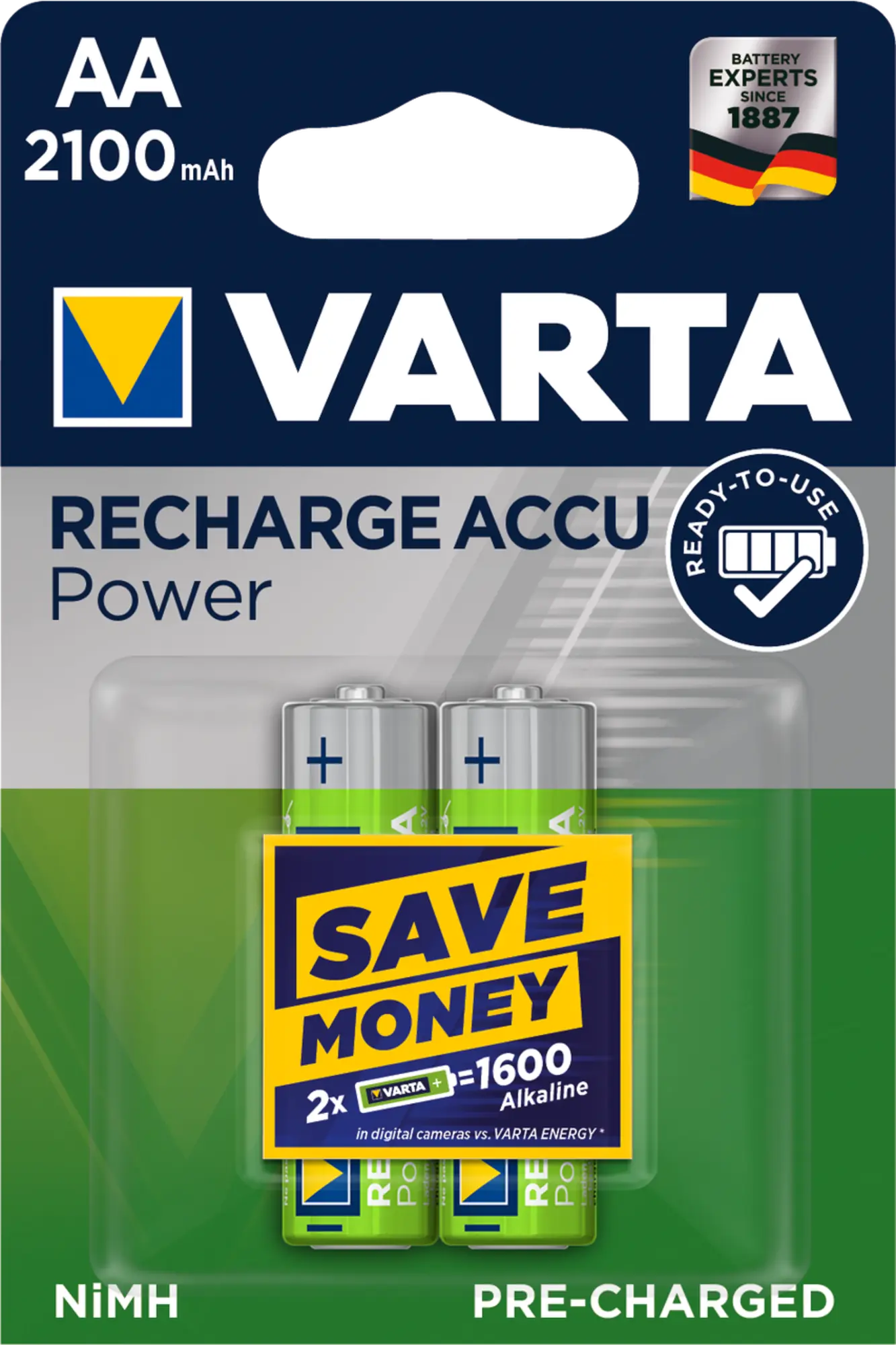 Комплект аккумуляторных батареек NiMh VARTA AA HR6 1.2V 2100 mAh VNMHR6 (1 / 1)