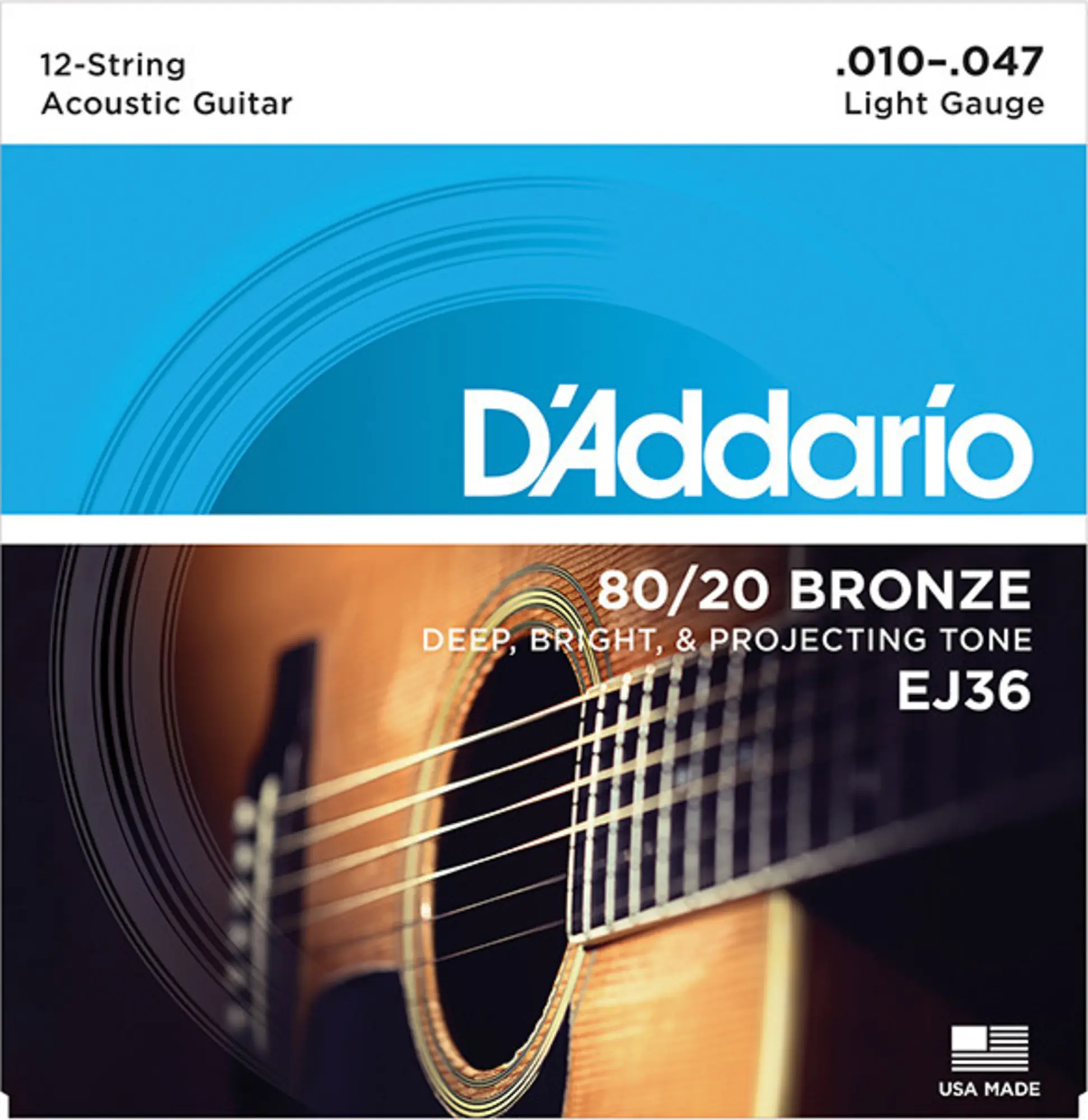 Струны для акустической 12-струнной гитары, бронза, 10-47 D`Addario EJ36 (1 / 3)