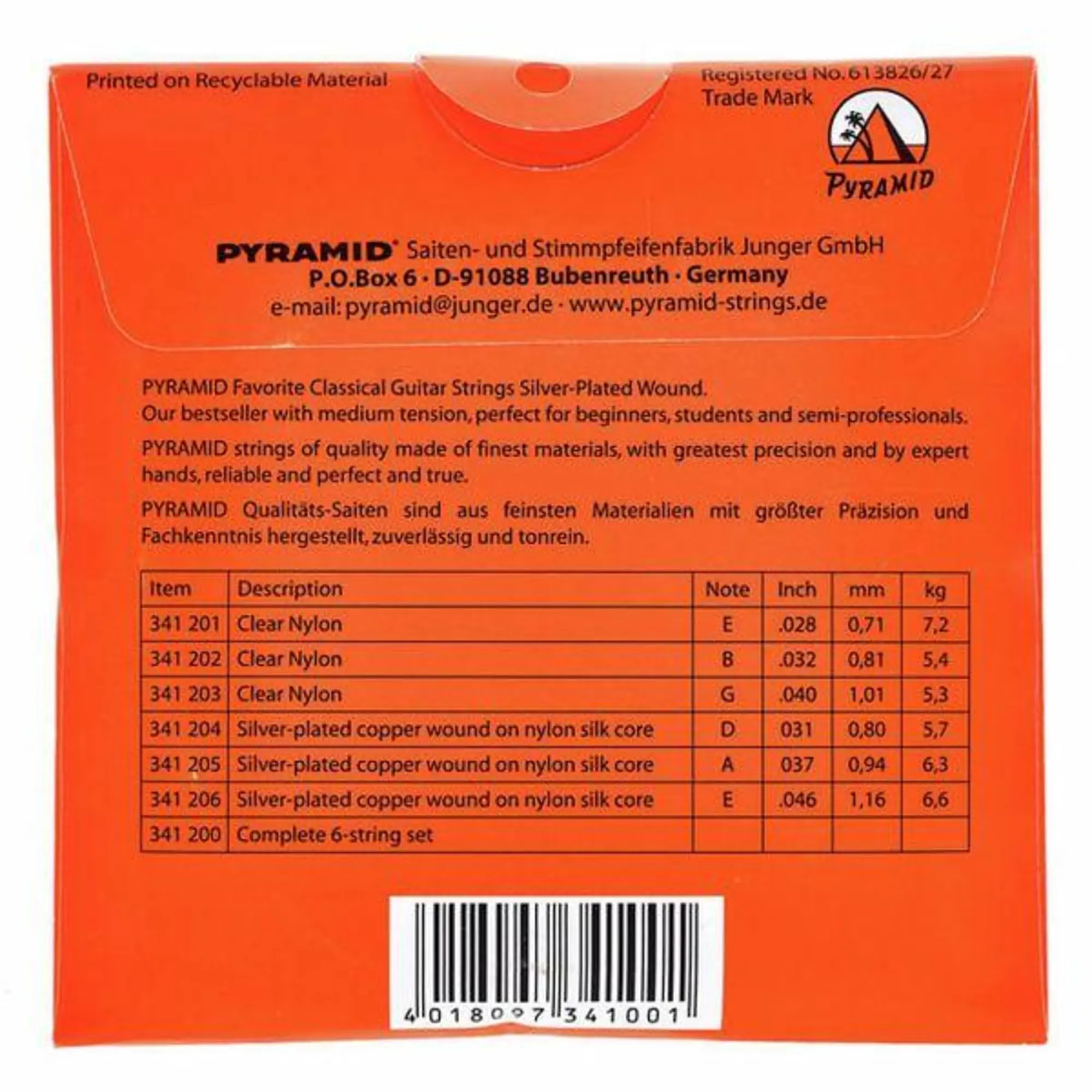 Комплект струн для классической гитары, нейлон, посеребренные, Pyramid Nylon 341200 (2 / 2)
