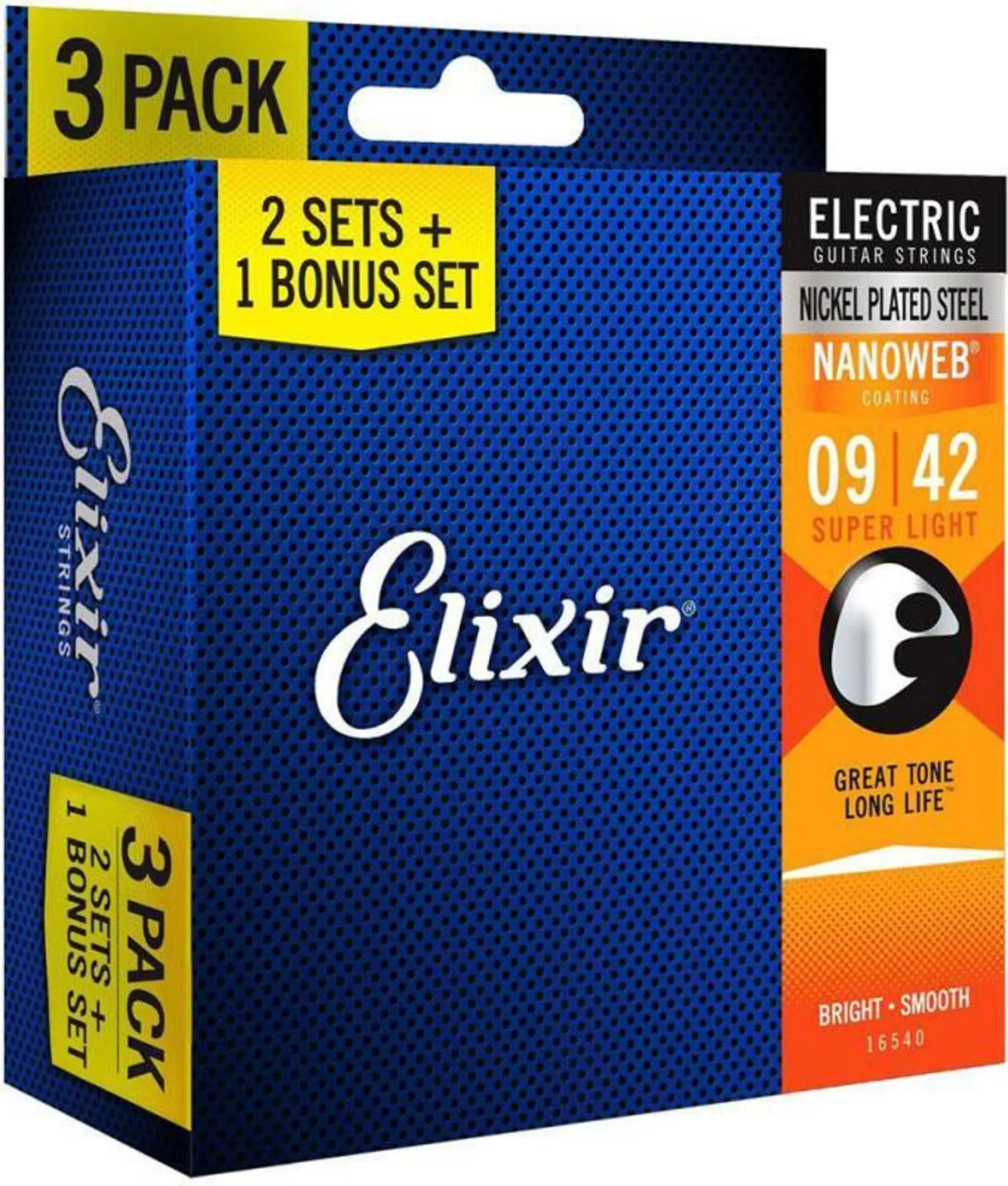 Cтруны для электрогитары, Super Light, 9-42, 3 комплекта, Elixir 16540 (1 / 1)