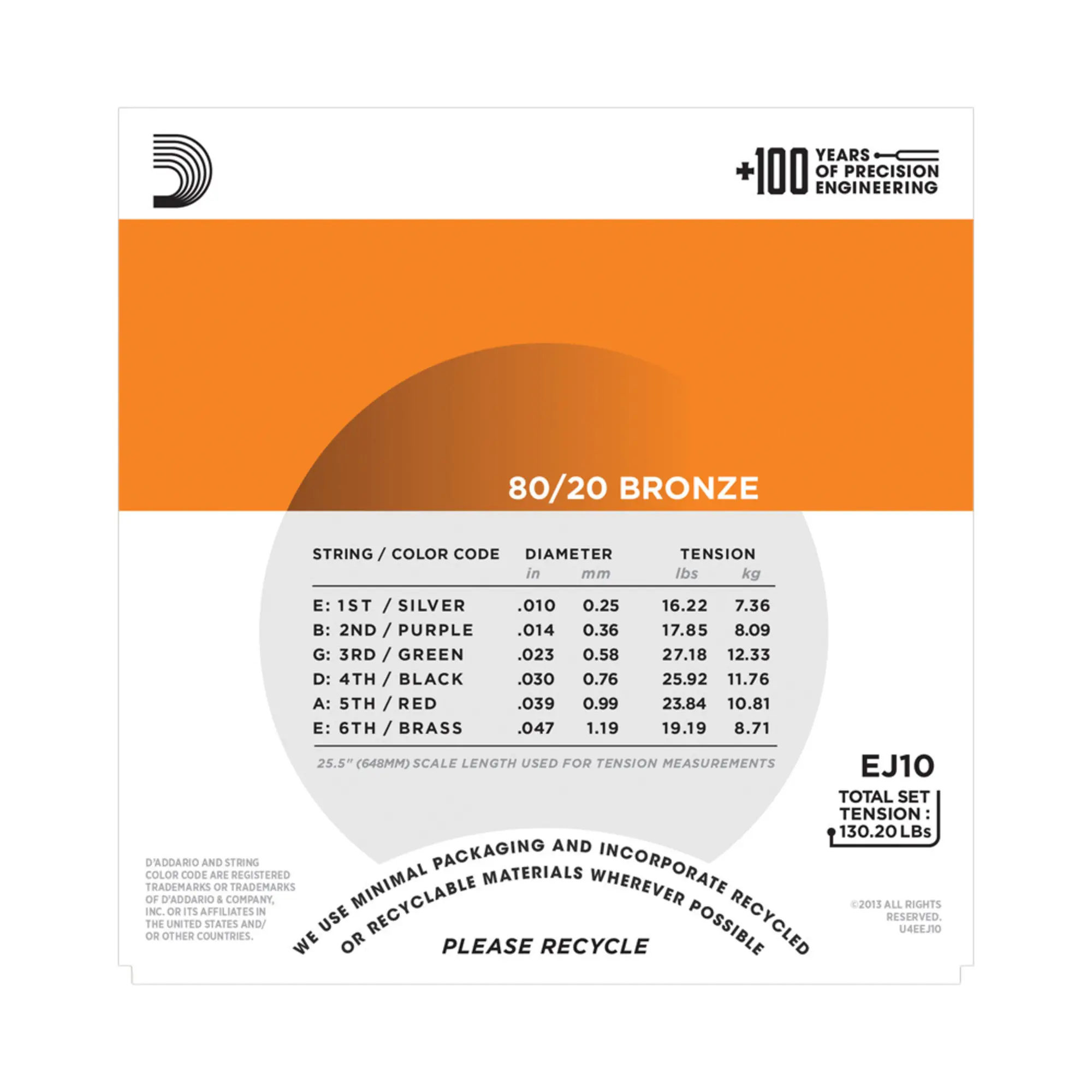 Струны для акустических гитар D'addario EJ10 (3 / 4)