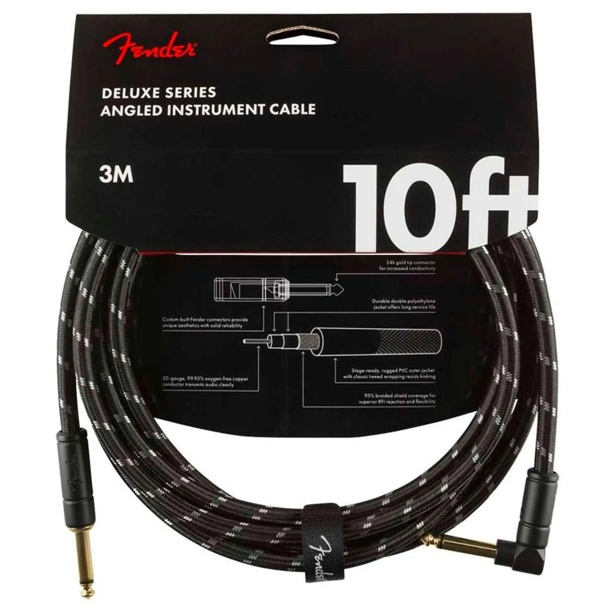 Инструментальный кабель Jack-Jack 3 м Fender Deluxe Series Straight/Angle 10' Black Tweed (1 / 1)