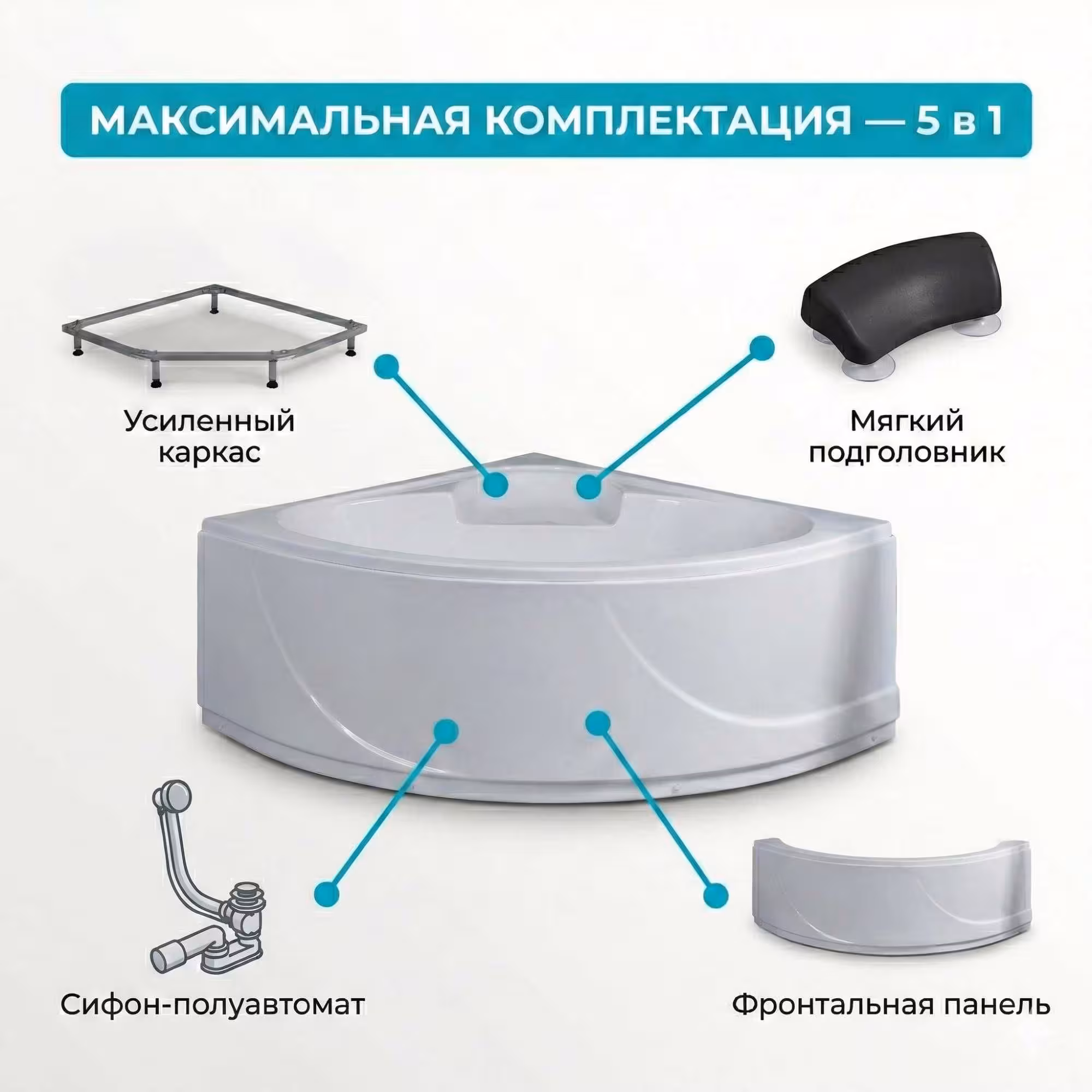 Угловая акриловая ванна 120, 135, 150 см ПОЛНЫЙ КОМПЛЕКТ / СО СКЛАДКА (2 / 3)