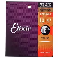 Струны для акустической гитары, фосфорная бронза, 10-47, Elixir Nanoweb 16002