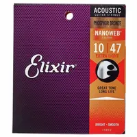 Струны для акустической гитары, фосфорная бронза, 10-47, Elixir Nanoweb 16002