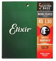 Комплект струн для 5-струнной бас-гитары, 45-130, NANOWEB, Elixir 14202