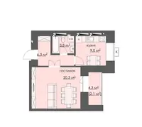Просторная 1-комнатная  44.4м² в ЖК комфорт-класса "ALASH", Майкудук