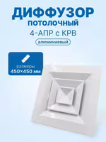 Диффузор алюминиевый потолочный 4-АПР с КРВ анемостаты квадратные