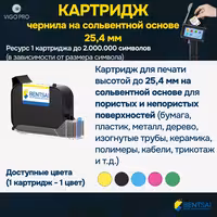 Картридж с сольвентными чернилами 25,4 мм